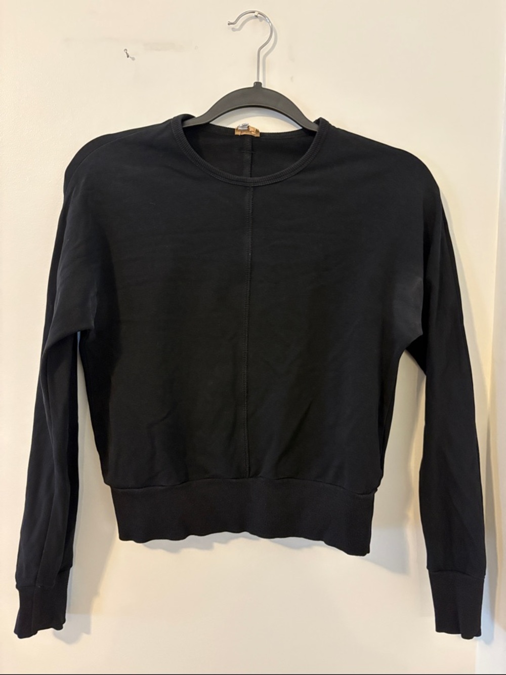 Women's Black Crewneck Long Sleeve Sweatshirt- has deodorant stain as shown